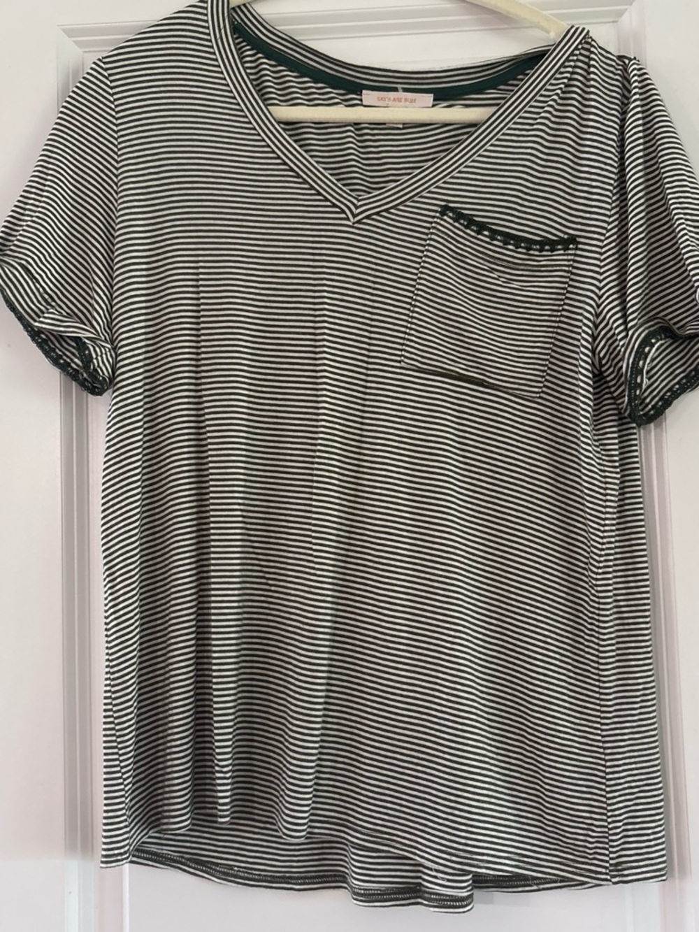 Skies Are Blue Black & White Striped V-Neck Pocket Tee